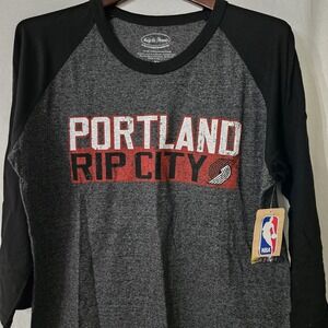 NWT XL Majestic Threads NBA Portland Rip City Raglan 3/4‎ Sleeve Shirt Lillard
